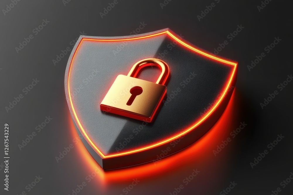 Poster digital shield icon with lock representing cyber security and data protection