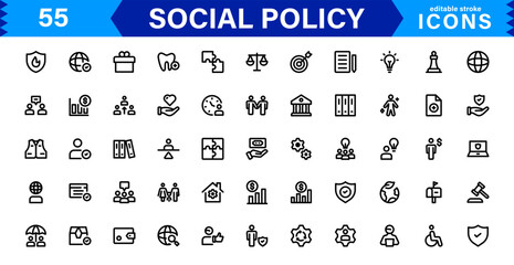 Creative Social Policy Icon Set. Perfect for Equality, Justice, and Human Rights Focused Designs
