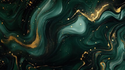 Obraz premium luxury wallpaper. Green marble and gold abstract background texture. Dark green emerald marbling with natural luxury style swirls of marble and gold powder.