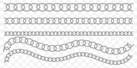 Vector illustration of chain pattern set of braided ropes in black and white color. EPS 10.