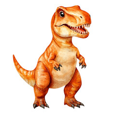 Adorable orange T-Rex dinosaur watercolor illustration cute prehistoric creature