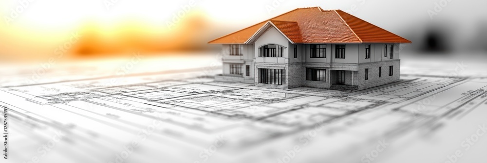 Poster graphic layout showcasing architectural design for a modern residential building