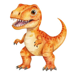 Fototapeta premium Adorable baby T-Rex dinosaur watercolor art playful happy prehistoric creature