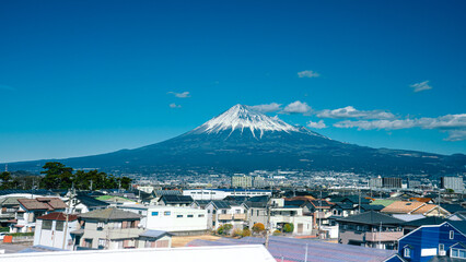 fujiyama mountain and city landscape in japan 