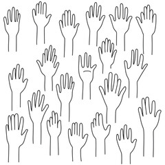 Fototapeta premium Many hands reaching up hopeful unity togetherness