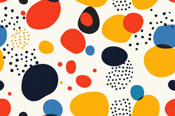 Cotton fabric Seamless colorful abstract pattern with dots and circular shapes on a white background