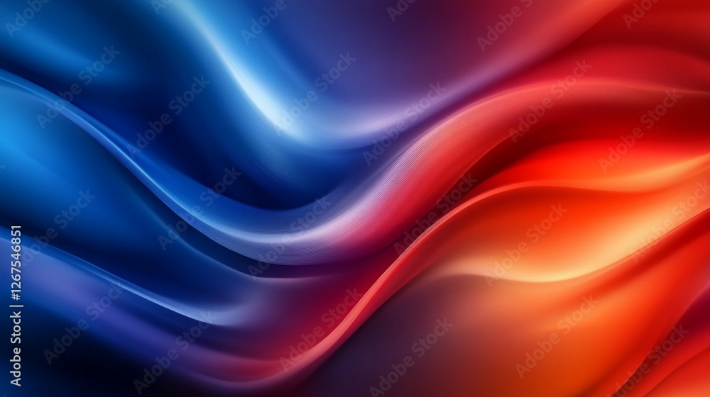 Poster flowing waves of vibrant colors creating a mesmerizing abstract pattern in shades of blue and red