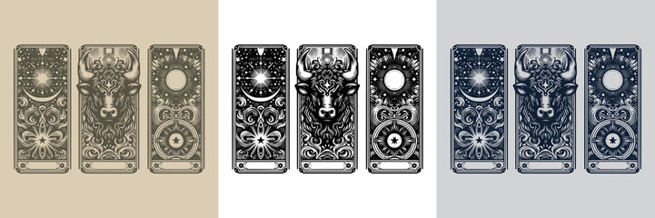 tribal bull vector playing card tattoo design