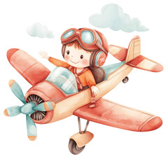Joyful Child Pilot Soaring in Retro Airplane Happy Flight Adventure