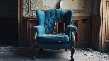 Decayed Armchair Remains in Abandoned Room