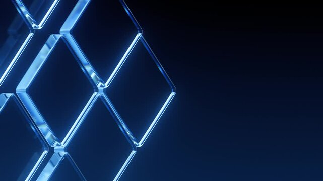 Empty blank abstract background. Blue bright glass motion texture for creative business concept. Shiny mosaic pattern with copy space. Seamless loop.