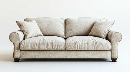 Fototapeta premium Elegant Oatmeal Colored Sofa with Pillows Home Interior Furniture