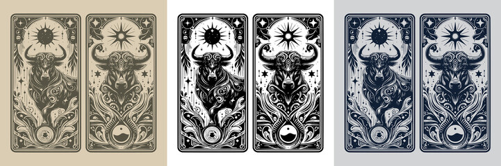 abstract bull vector playing card tattoo design