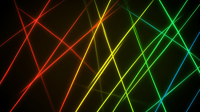 Colorful Laser Beams Intersecting in a Dark Background for Futuristic Abstract Presentation Graphics