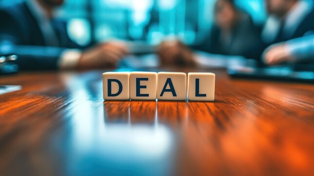 Focused Business Meeting with Deal Letters on Wooden Table