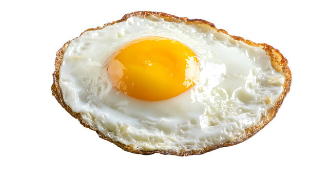 Fried egg isolated on transparent background, perfect for breakfast menus, food blogs, and restaurant promotions. High-quality food photography featuring a sunny-side-up egg with a golden yolk.