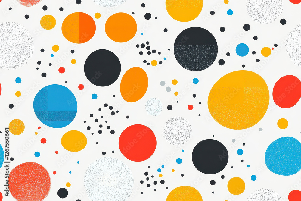 Wall mural seamless abstract design with colorful circles and dots on a white background