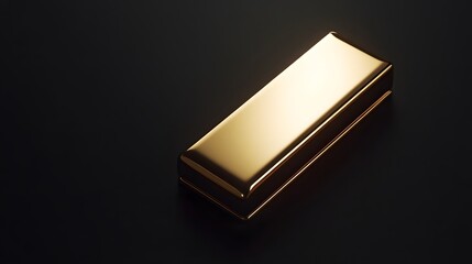 Gleaming Gold Bar on Dark Surface with Reflections and Shadows