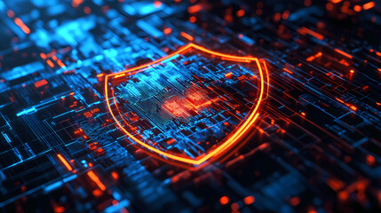 Cybersecurity Shield on Circuit Board
