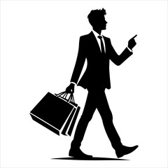 
Shopping silhouette vector. silhouette vector icon. Holding shopping bag with man and woman silhouette illustration