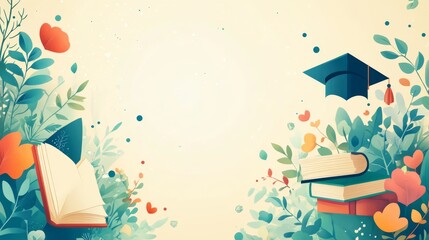 Floral Graduation Celebration: Books, Cap, and Blossoms