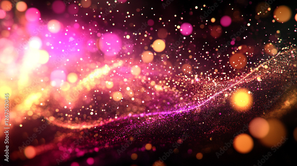 Poster vibrant cosmic waves of light and color dance together in an enchanting display of luminous particle