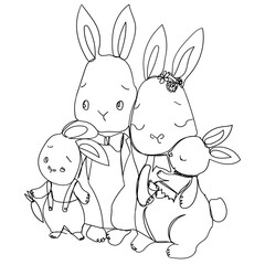 continuous line drawing doodle one family rabbit