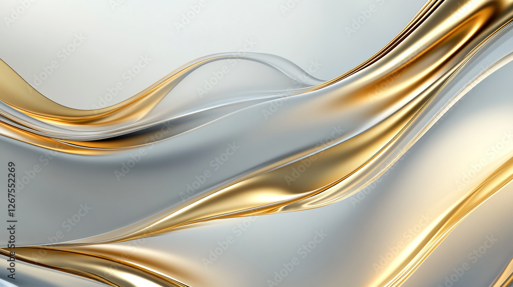 Poster elegant flow of gold and silver waves creating a mesmerizing abstract pattern in soft light