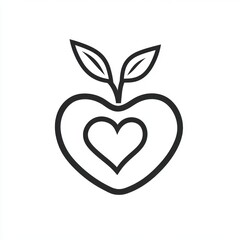 Heart-shaped apple, growing leaves, simple, icon, healthy, food, concept, design