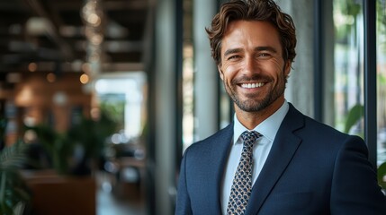 Fototapeta premium Confident businessman portrait in modern office setting