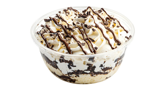 A rich coffee cup filled with hot cappuccino, topped with whipped cream and chocolate drizzle. Perfect for breakfast lovers, this creamy espresso drink is isolated on a transparent background for easy