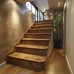 Obraz premium A staircase with a plant in a black pot on the bottom step