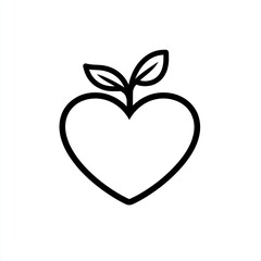 Heart-shaped fruit with sprout, simple graphic, healthy food symbol
