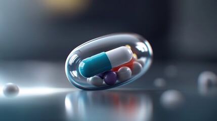 A visual representation of medicine encapsulation with vibrant color and light.