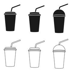 soft drink cup with straw icon set vector illustration isolated on white background.