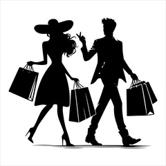 
Shopping silhouette vector. silhouette vector icon. Holding shopping bag with man and woman silhouette illustration