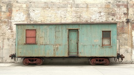 Vintage Wooden Train Car in Urban Setting with Weathered Looks