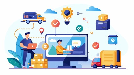 A tech-enabled logistics company concept utilizing a user-friendly online platform for order management, tracking, and communication, offering real-time visibility and streamlined operations for clie