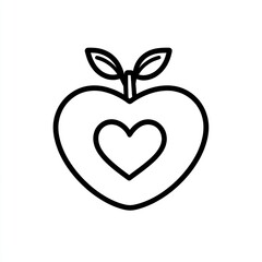 Fototapeta premium Heart-shaped apple with leaves; healthy eating concept; white background; website icon (1)