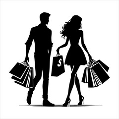
Shopping silhouette vector. silhouette vector icon. Holding shopping bag with man and woman silhouette illustration
