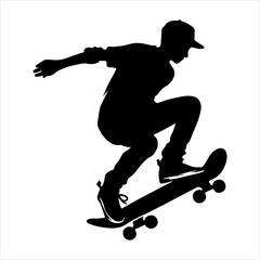 Obraz premium Skateboard player silhouette vector. Skateboarders icons set. Skateboarder skateboarding vector silhouette illustration