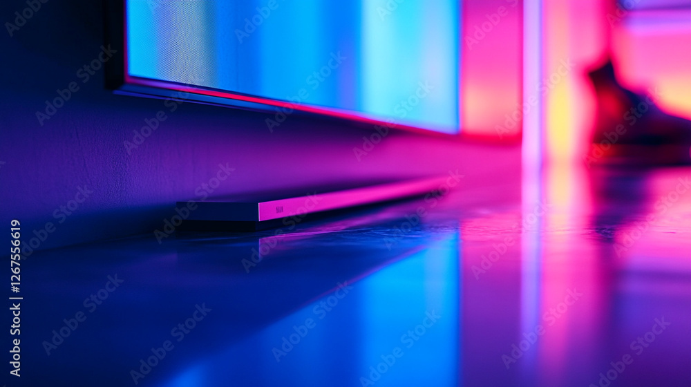 Poster dynamic patterns of light create a vibrant atmosphere in a modern setting during evening hours