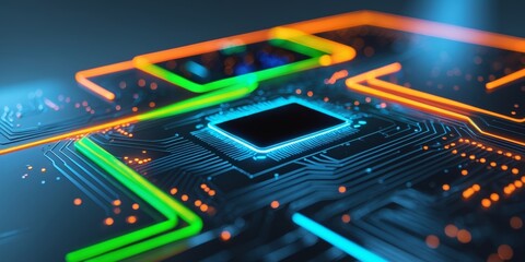 Fototapeta premium abstract neon glowing circuit background.