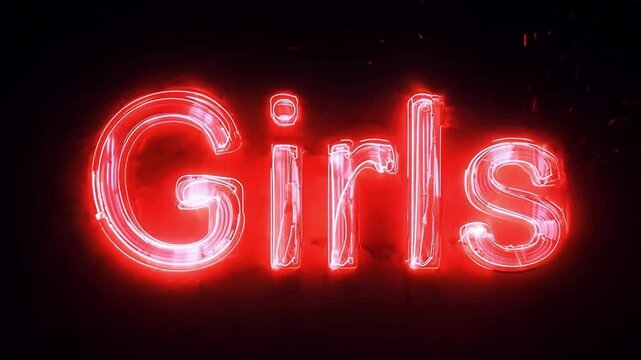 An animated lettering of the word Girls in the style of a flickering red neon advert.