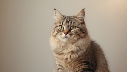 Obraz premium Adorable Tabby Cat Sitting Green Eyes Pet Fluffy.