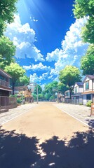 Sunny street in a residential area, ideal for a game or a scene