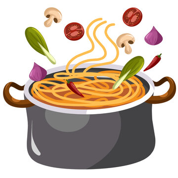 cooking pot of pasta with vegetables clip art preview