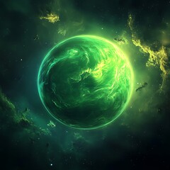 Celestial Green Planet in Space: Digital Art