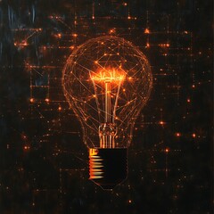 Illuminated Lightbulb on Network Background
