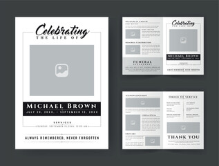 Funeral  Template for Memorial Program. Minimalist Bifold Brochure Design Layout.